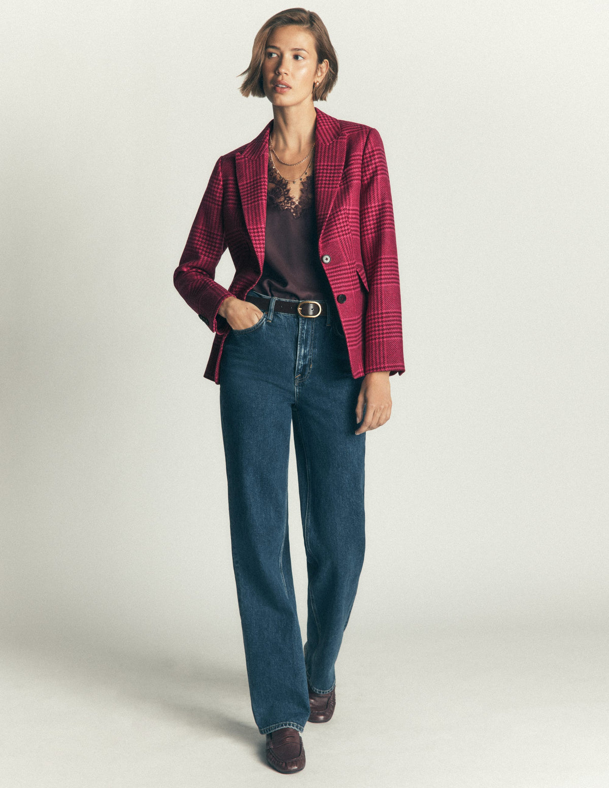 Stamford Wollblazer-Rosa und Kastanienbraun Kariert-6