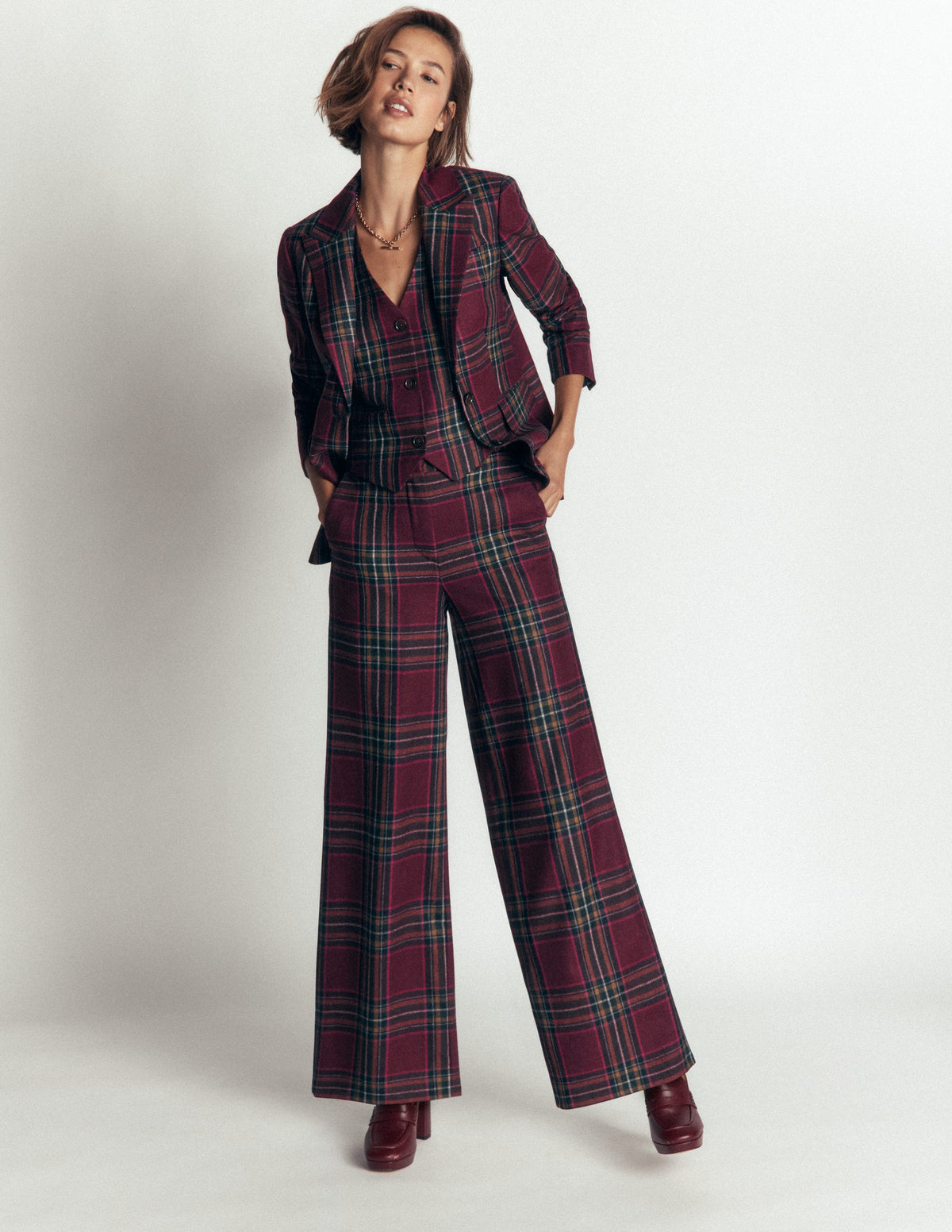 Stamford Wool Blazer-Maroon And Olive Check-5