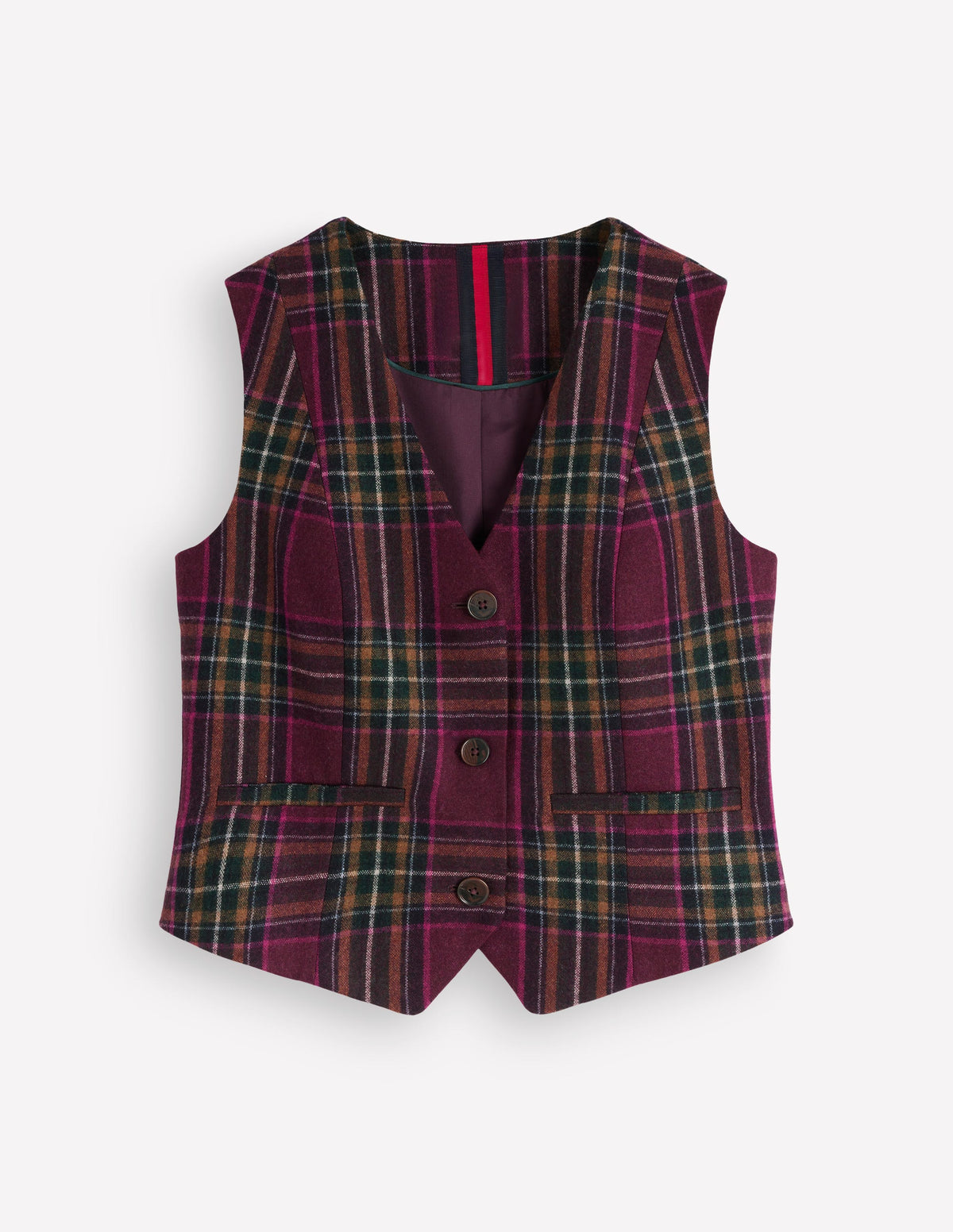 V Neck Wool Blend Waistcoat-Maroon and Olive Check - Image 5