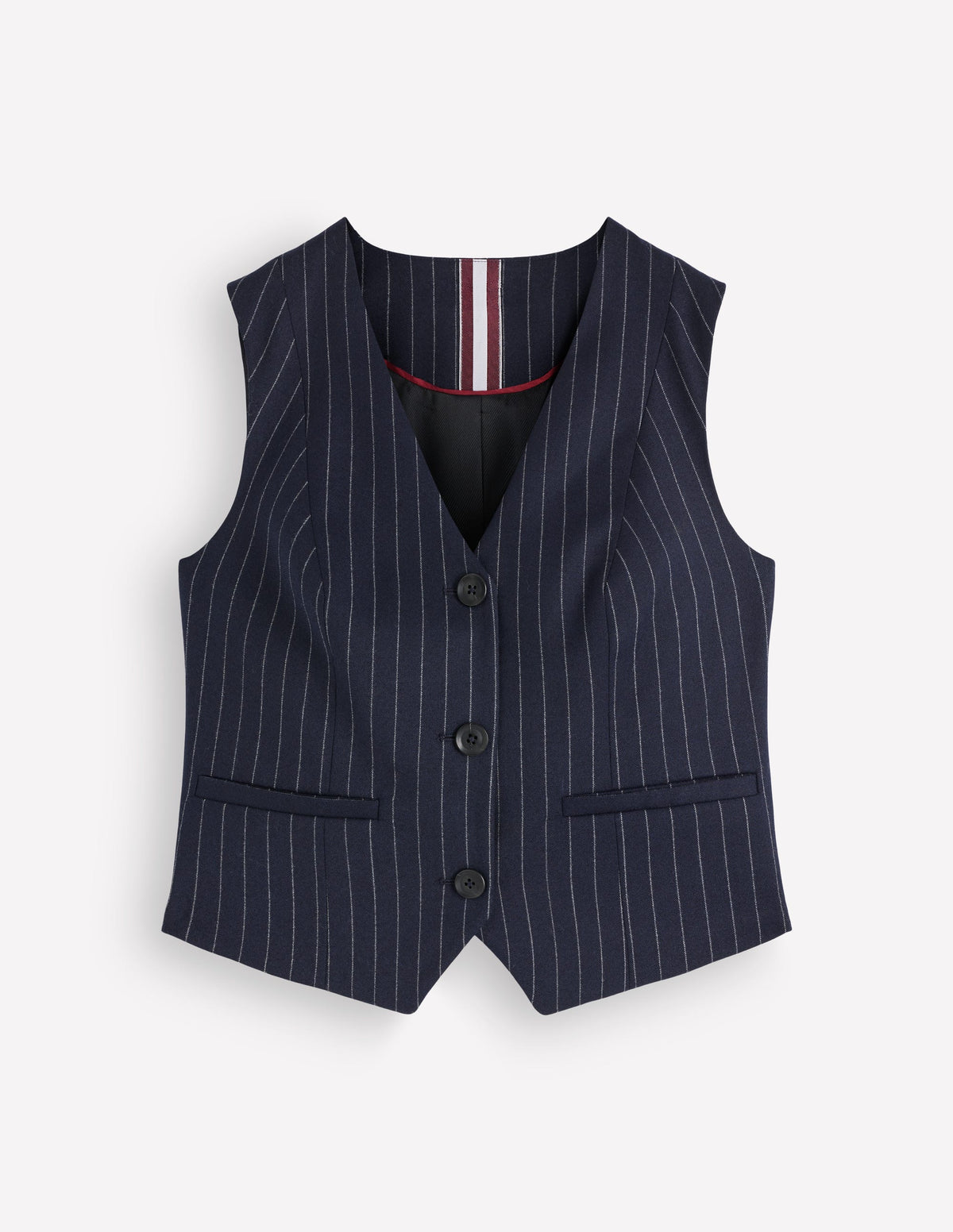 Weste aus Wollmischgewebe mit V-Ausschnitt-Navy, Nadelstreifen-7