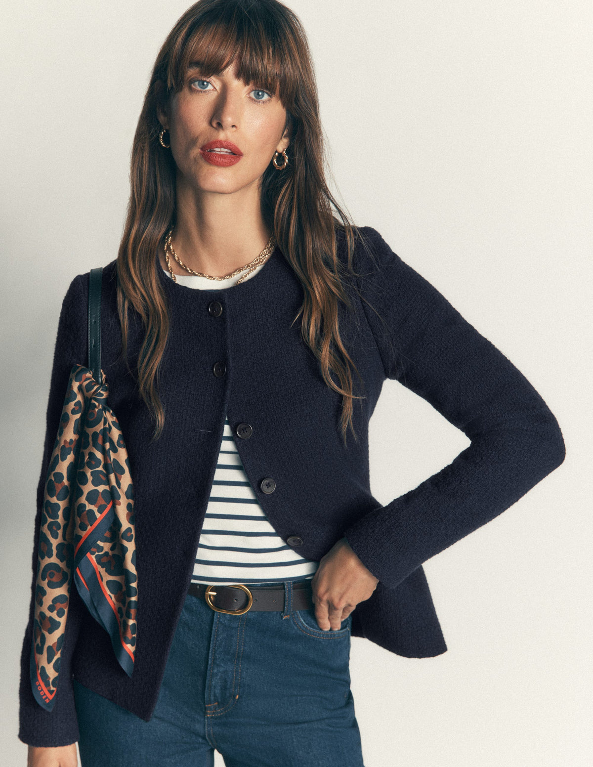 Collarless Tailored Blazer-Navy - Image 1
