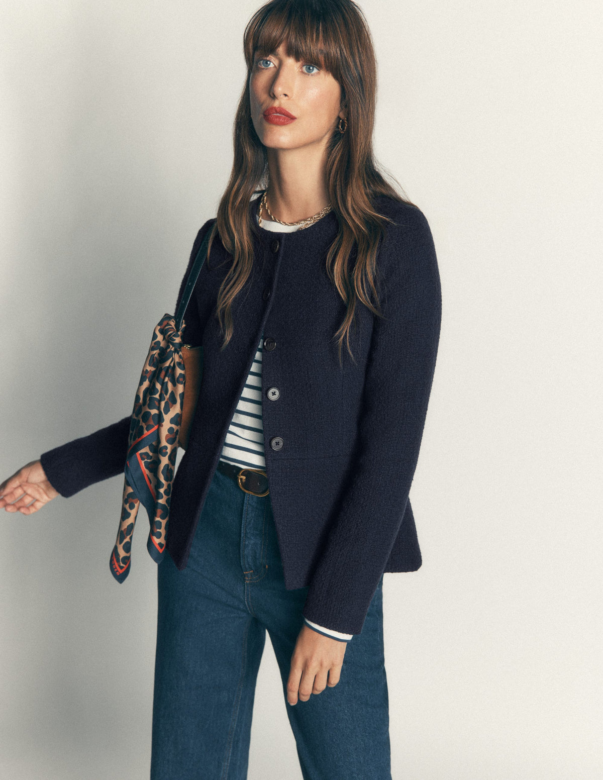 Collarless Tailored Blazer-Navy - Image 5