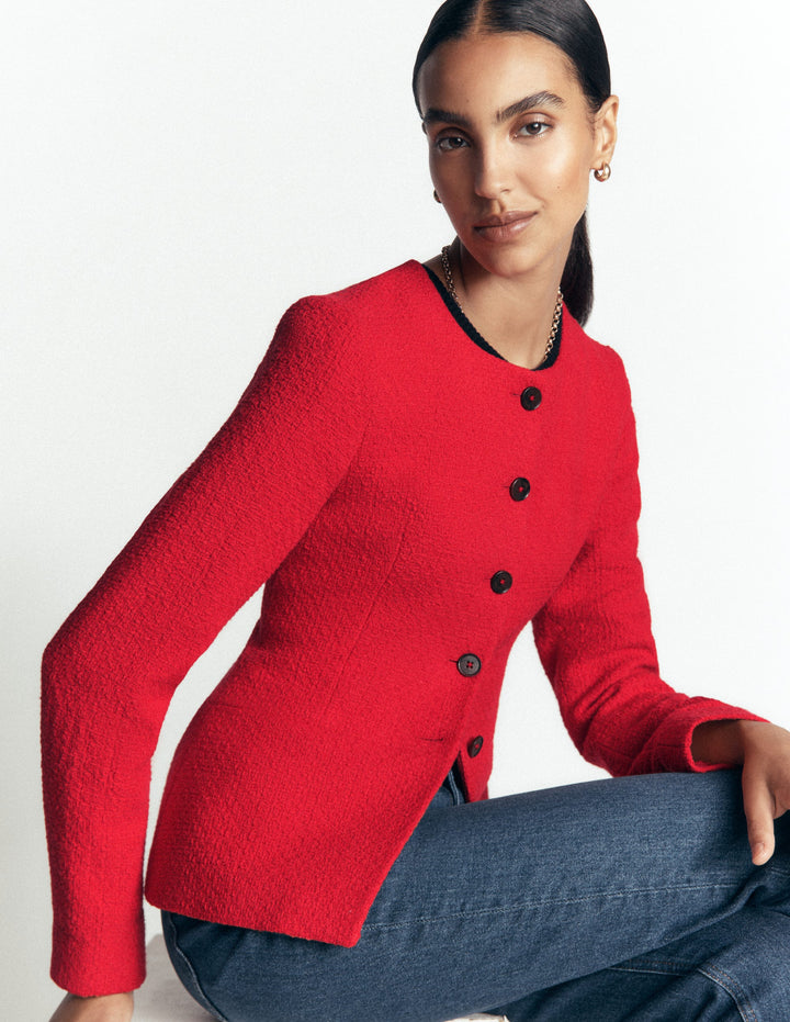 Kragenloser, klassisch geschneiderter Blazer-Mohnblumenrot