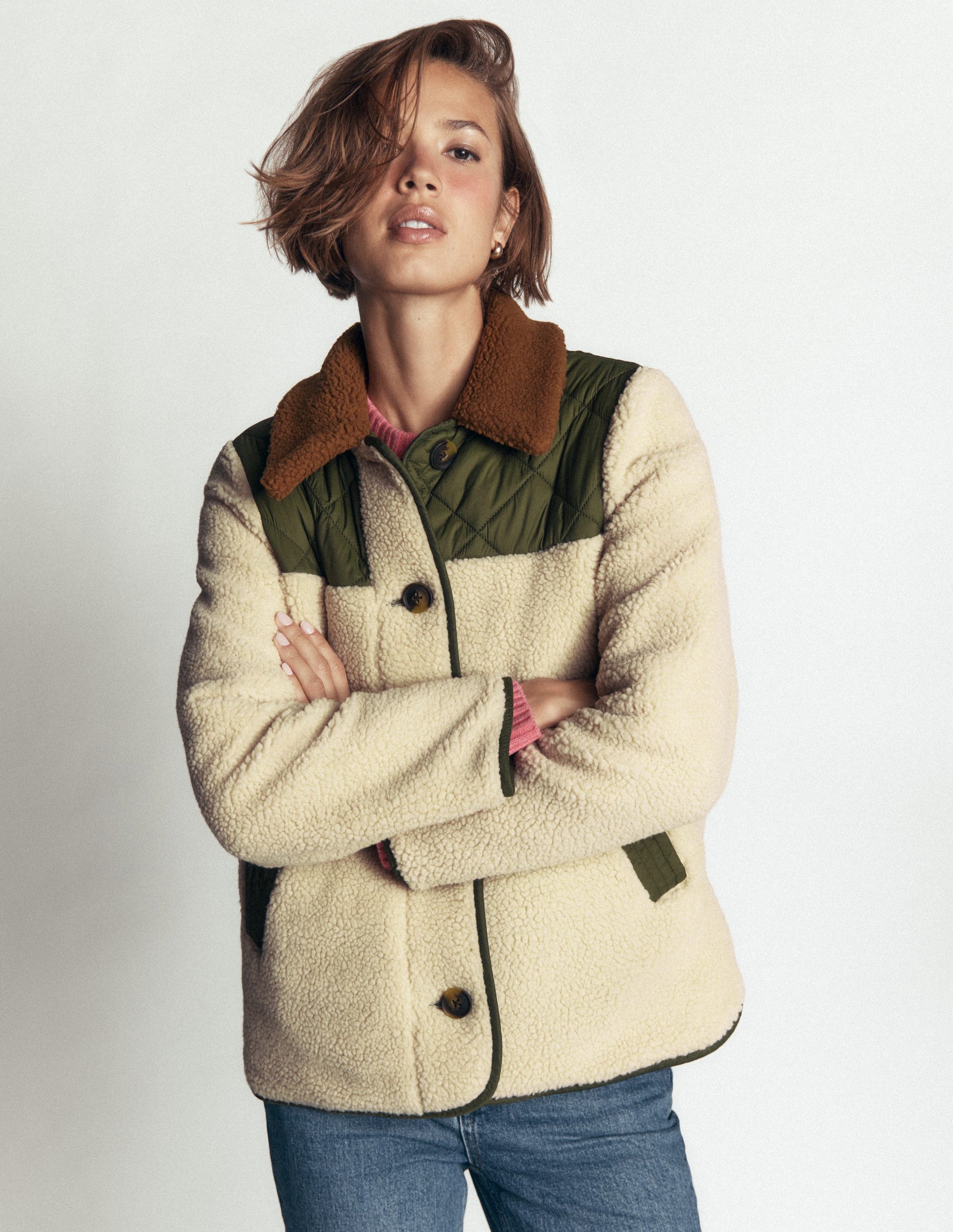 Manteau réversible en borg mélangé-Vert des bois-6