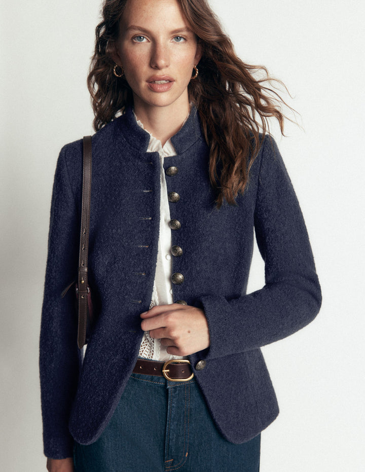 Veste Hereford en laine bouillie-Bleu marine