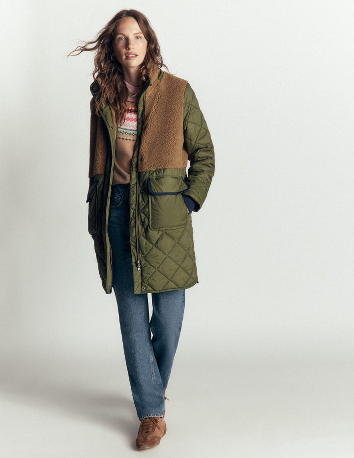 Manteau en borg mélangé-Vert des bois