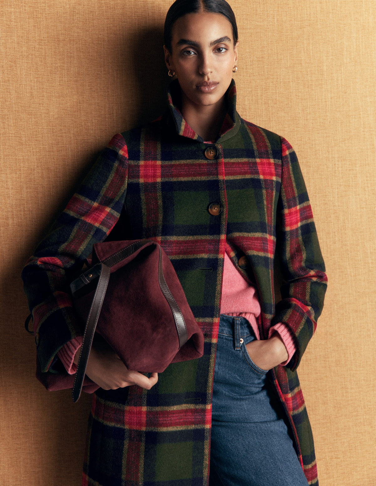 Aylesford Wool Coat-Olive, Navy and Red Check - Image 5