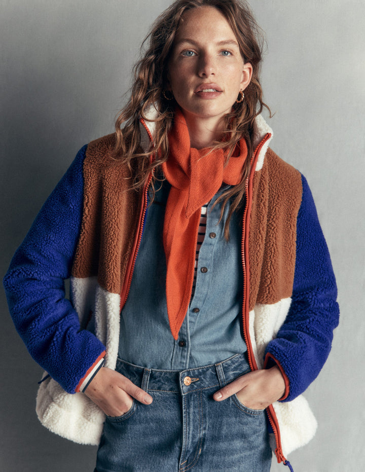 Alnwick Teddyfelljacke-Braun, Naturweiß Color Blocking