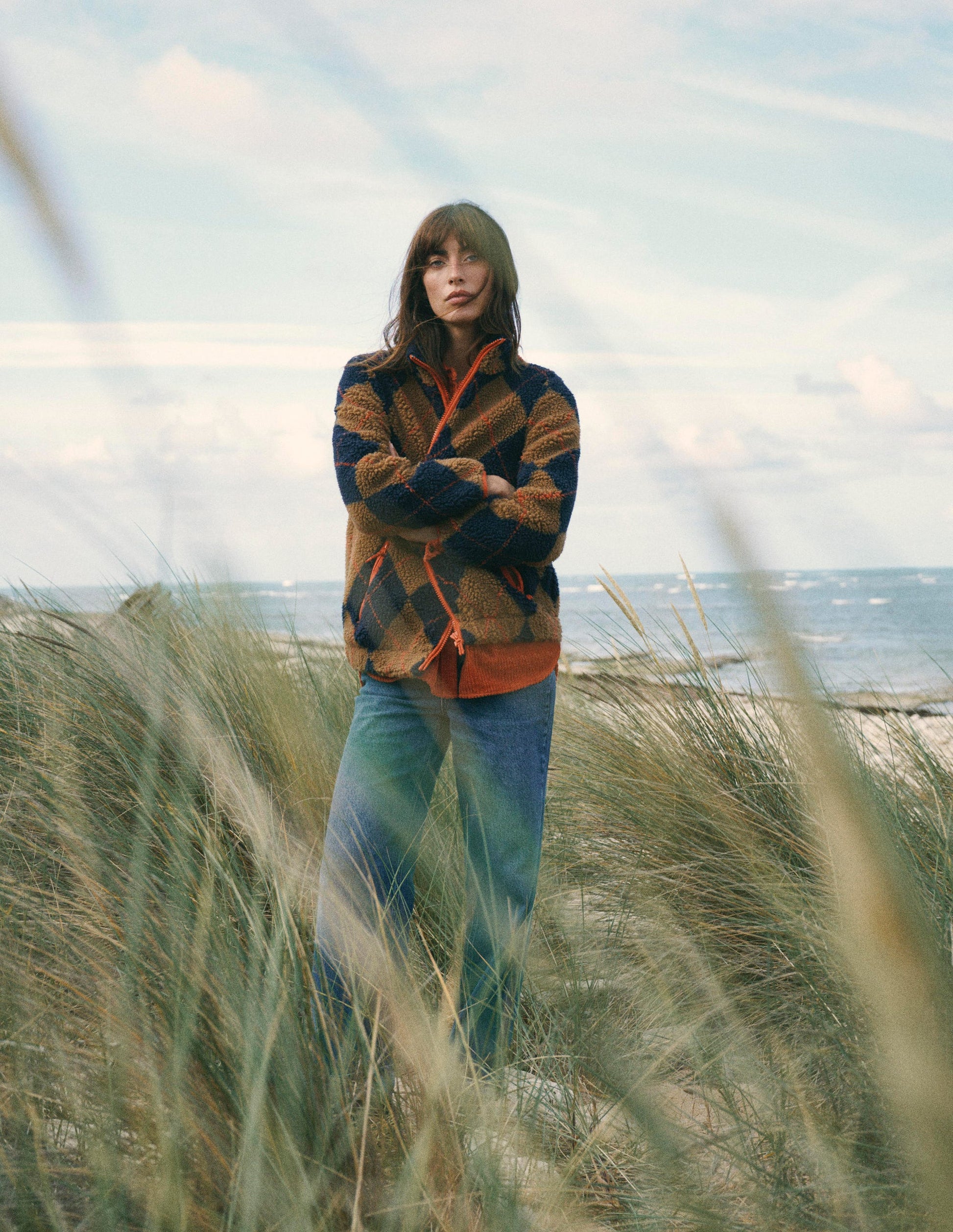 Alnwick Borg Jacket-Camel, Navy & Orange Argyle-1