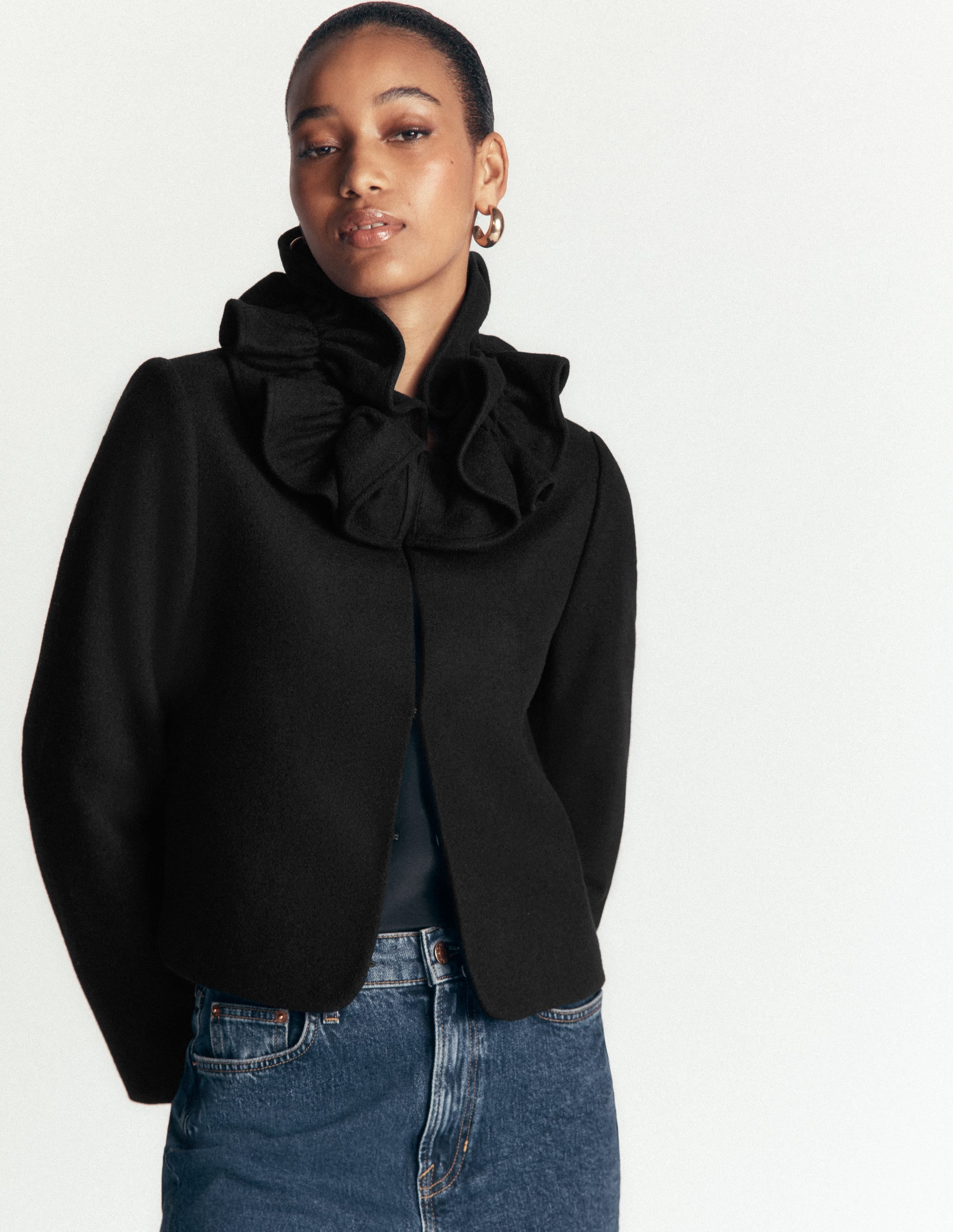 Wolljacke mit Rüschenkragen-Schwarz - Image 2
