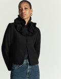 Wolljacke mit Rüschenkragen-Schwarz