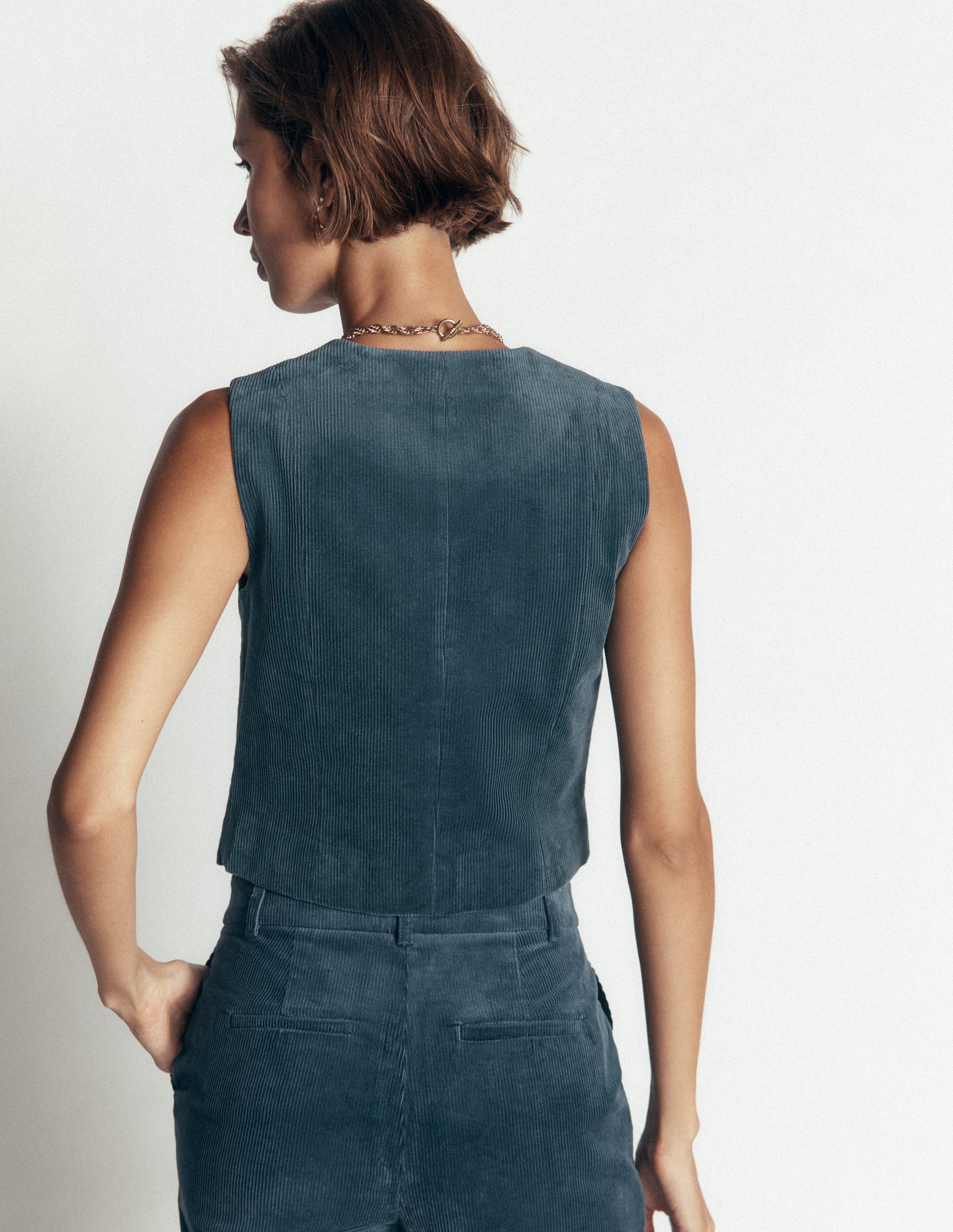 Gilet de costume col V-Bleu Orage-3