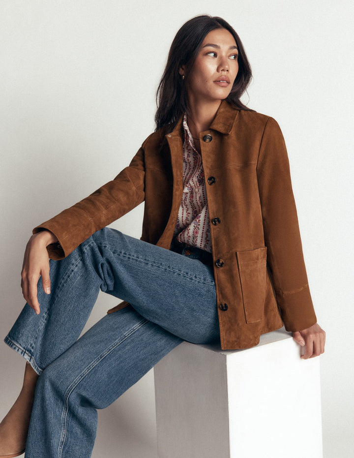 Veste style vêtement de travail Fife en daim-Fauve