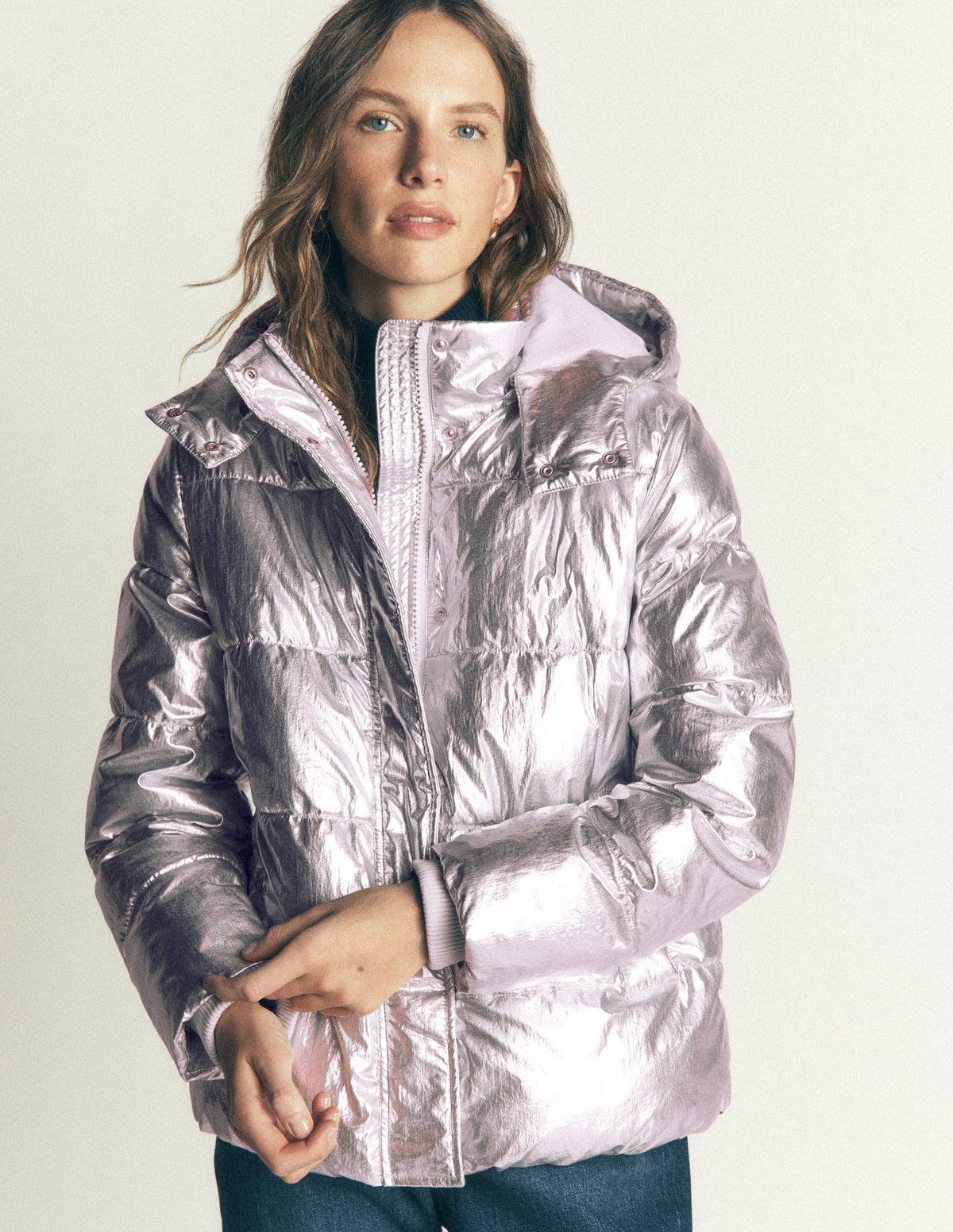 Kurze wattierte Jacke-Silber - Image 1