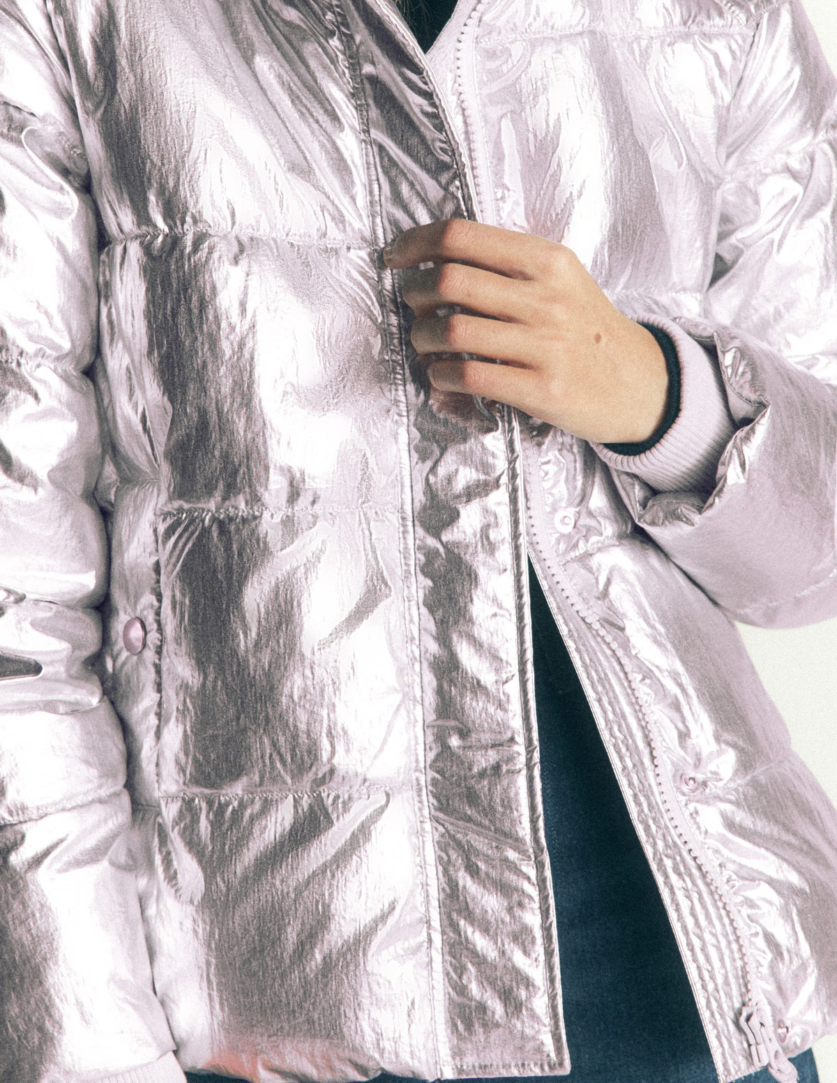 Kurze wattierte Jacke-Silber - Image 2