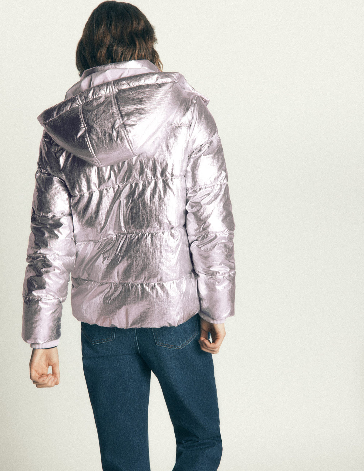 Kurze wattierte Jacke-Silber-3