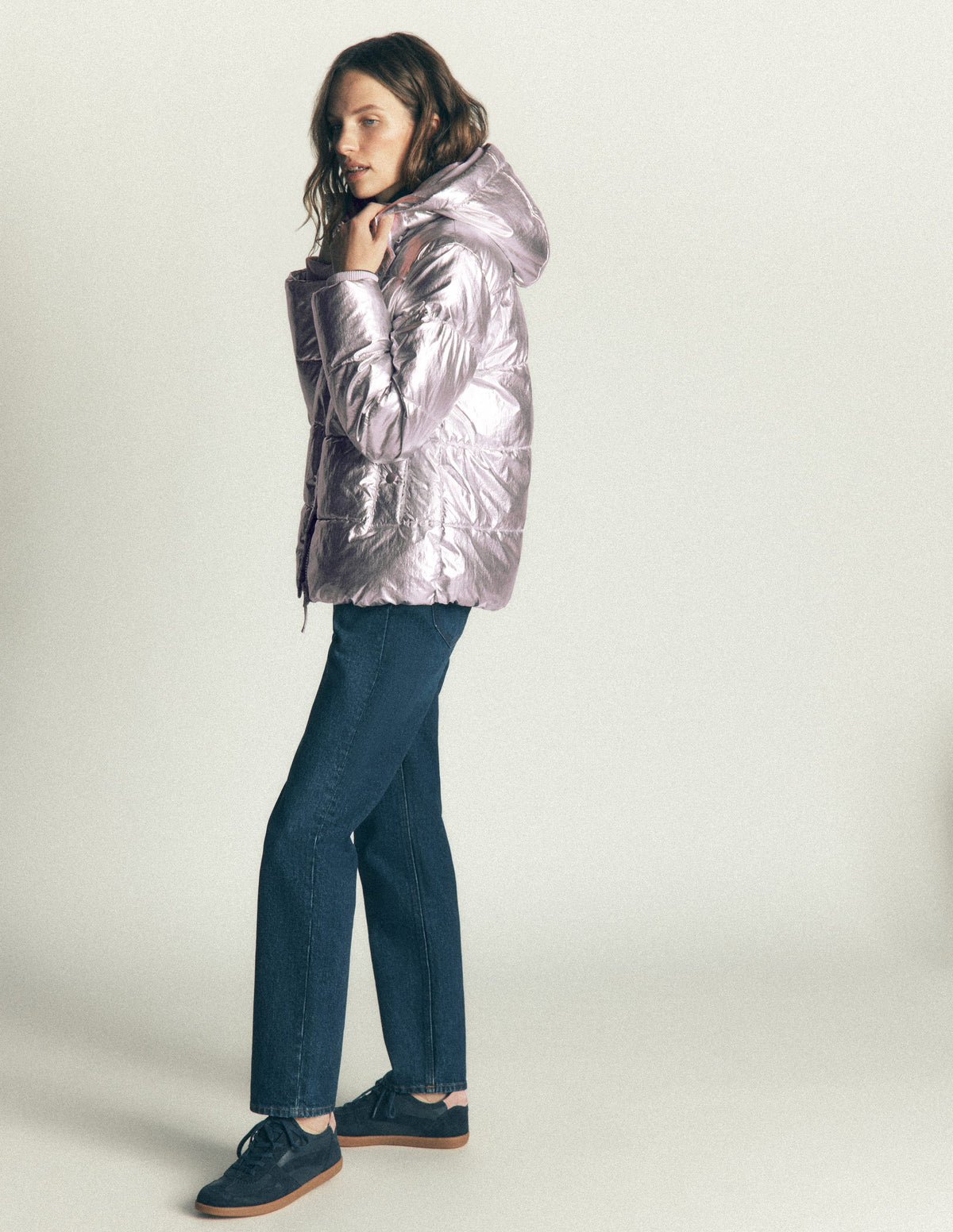 Kurze wattierte Jacke-Silber-4