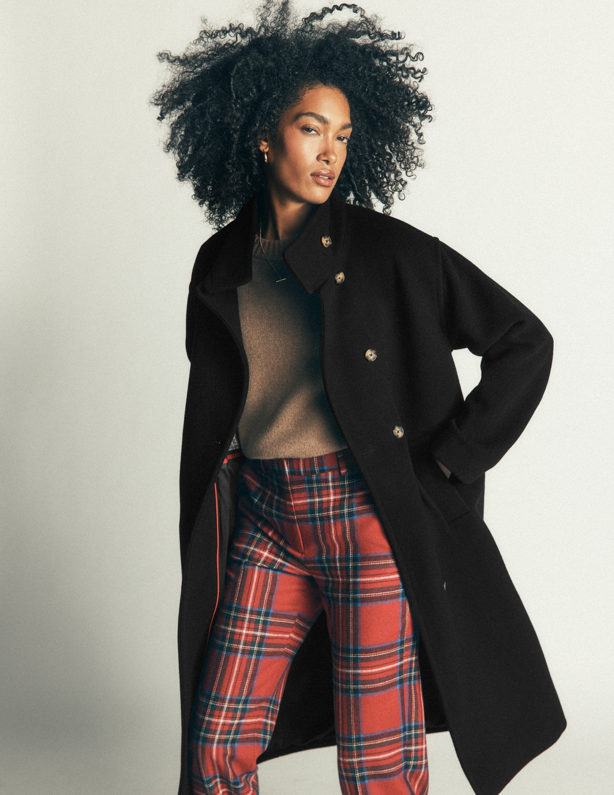 Funnel Neck Longline Wool Coat-Black-1
