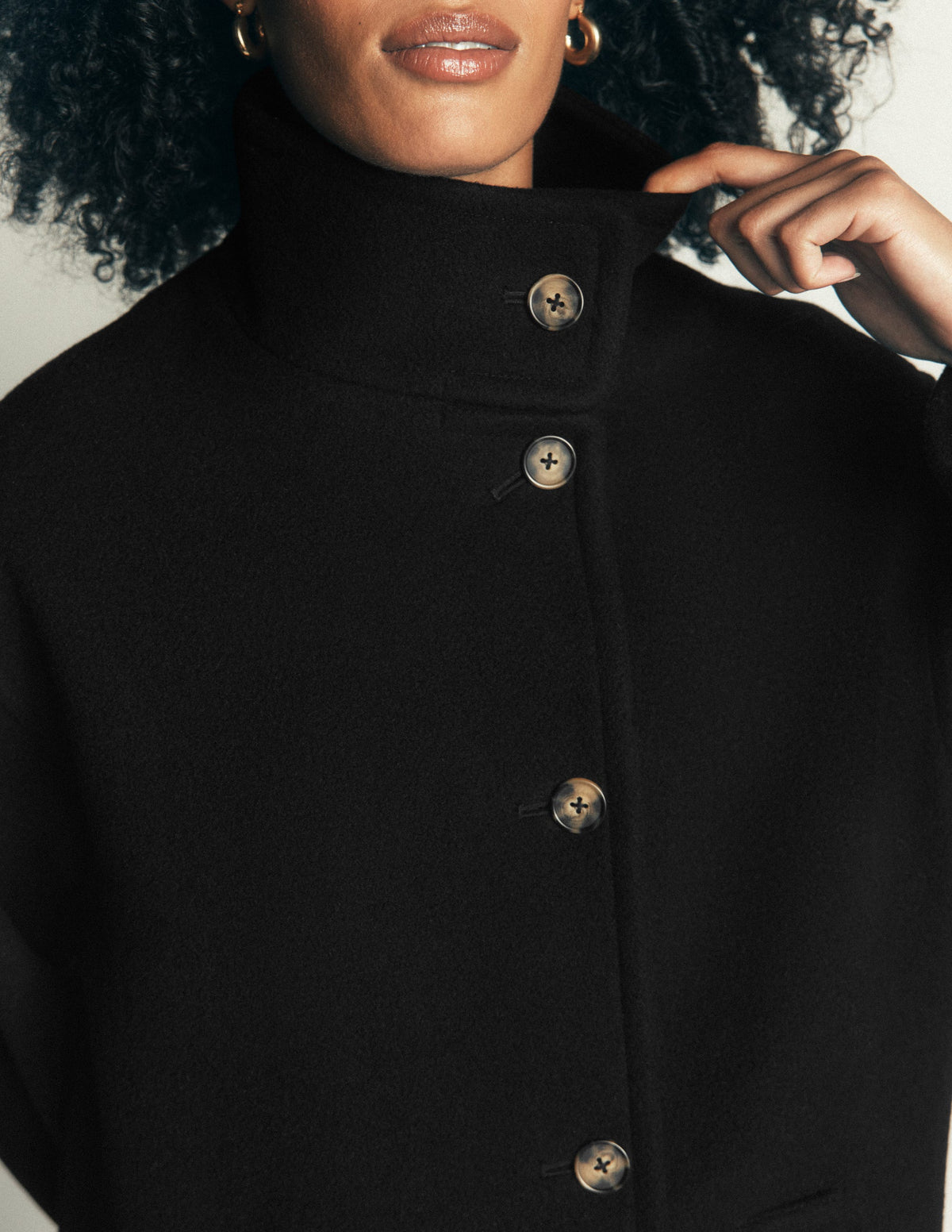 Funnel Neck Longline Wool Coat-Black - Image 2
