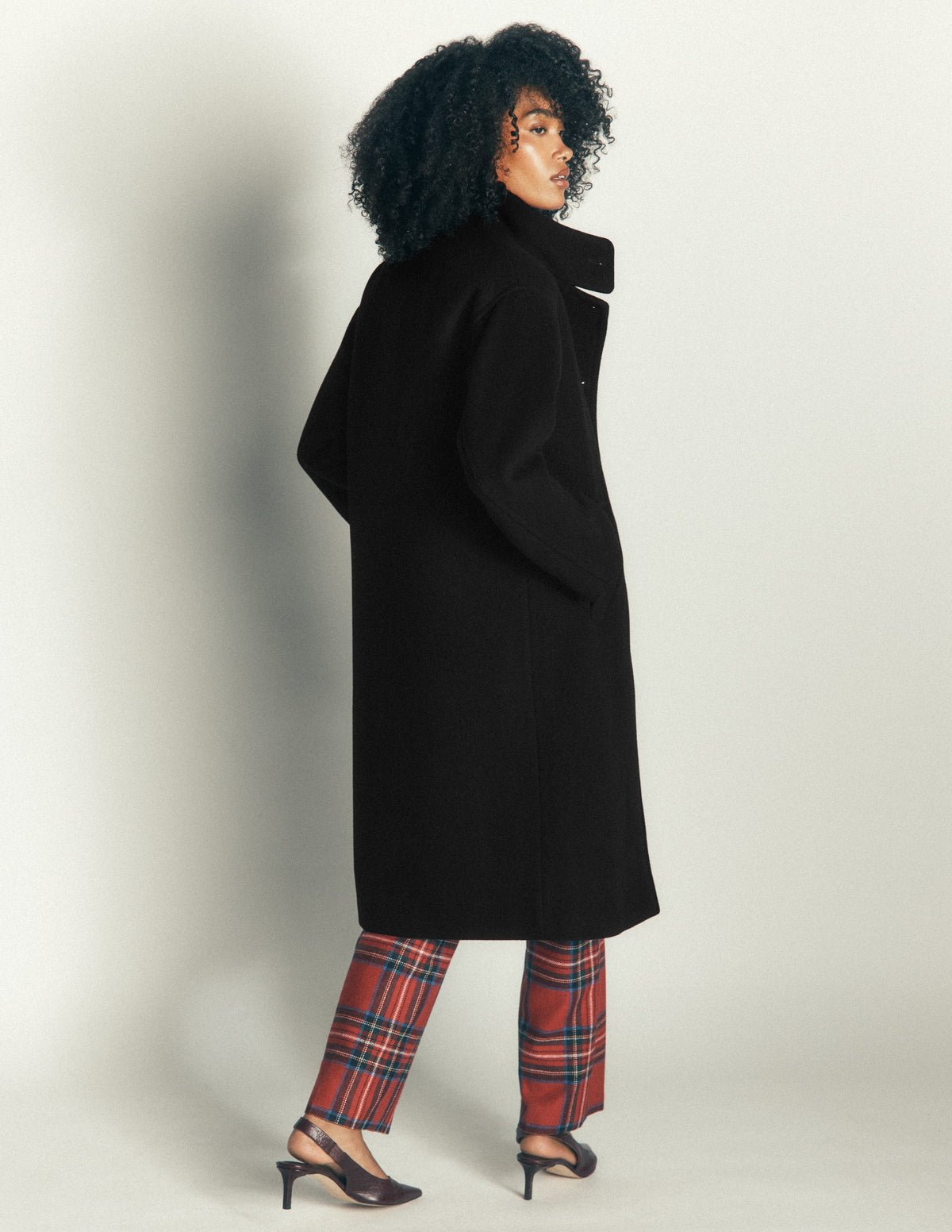 Funnel Neck Longline Wool Coat-Black-3
