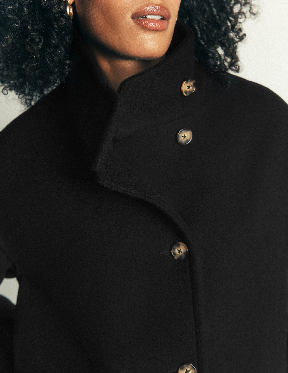 Funnel Neck Longline Wool Coat-Black - Image 5