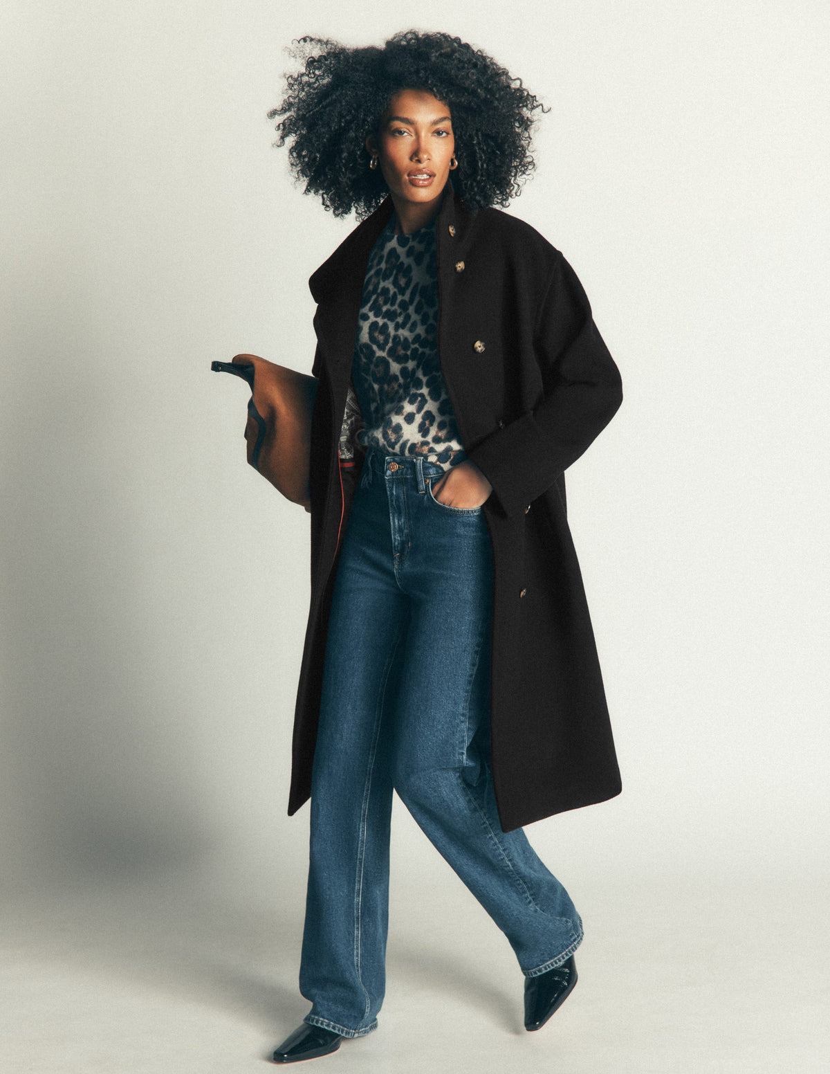 Funnel Neck Longline Wool Coat-Black-6