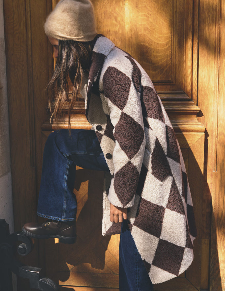 Cotswold Teddyfellmantel-Nerz & Braun Riesiges Argyle-Muster Teddyfell