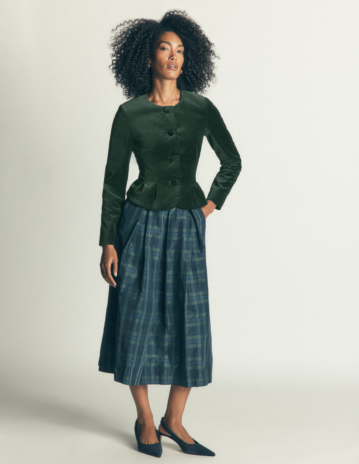 Taillierte Samtjacke-Jagdgrün - Image 7