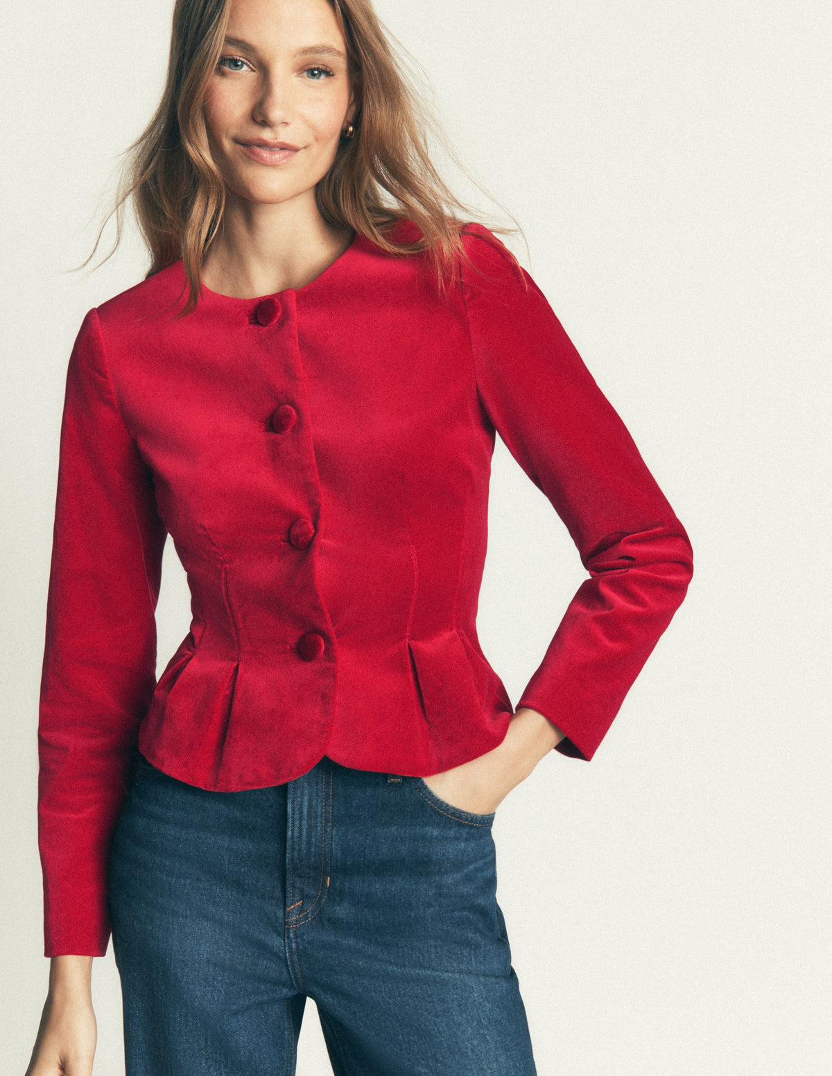 Taillierte Samtjacke-Smartes Rot-2