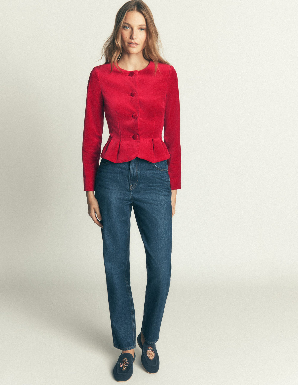 Taillierte Samtjacke-Smartes Rot - Image 4