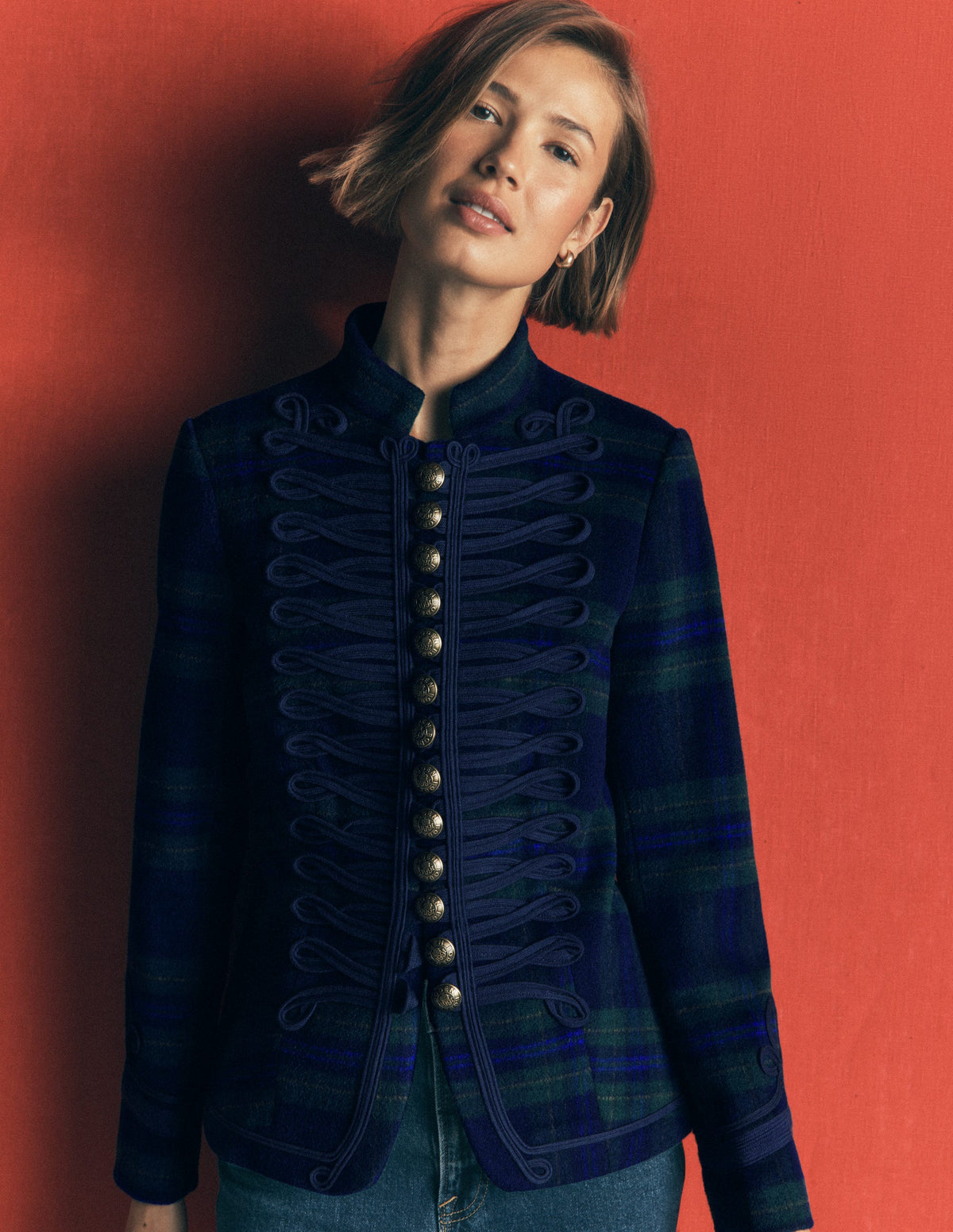 Hereford Military Wool Jacket-Navy, Green, Blue Tonal Check-3