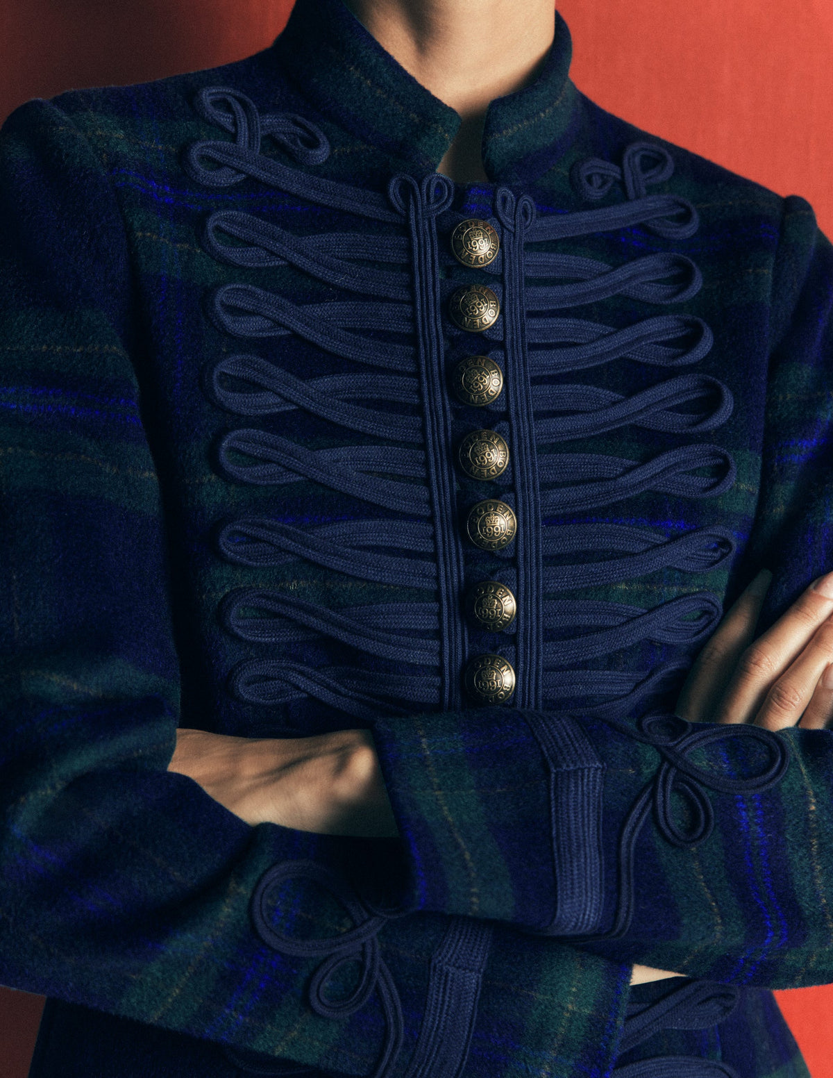 Hereford Military Wool Jacket-Navy, Green, Blue Tonal Check-4