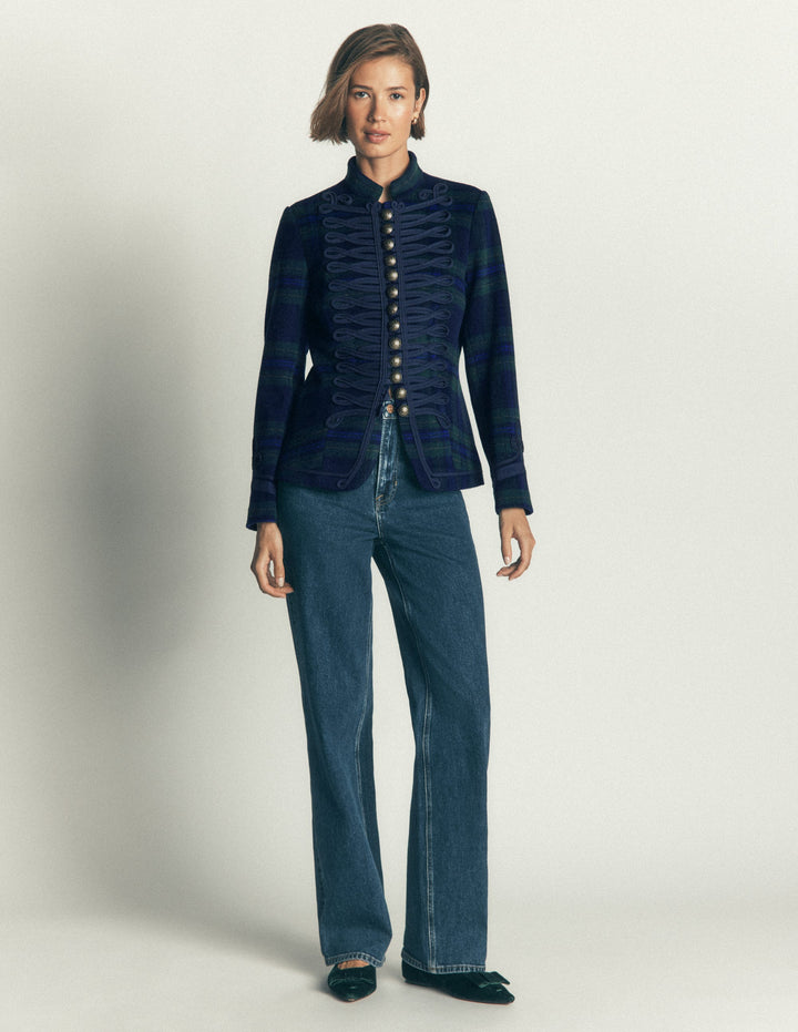 Hereford Military Wool Jacket-Navy, Green, Blue Tonal Check
