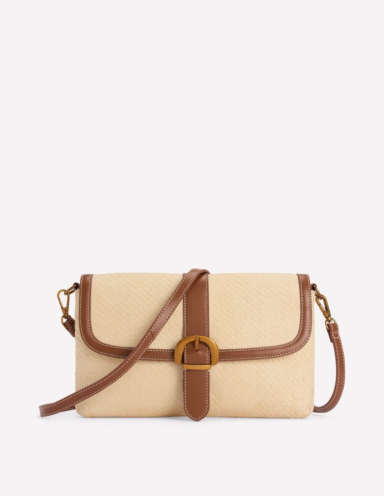 Buckle Crossbody Bag-Natural Raffia-1