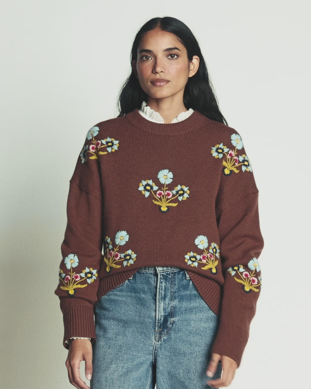 Ella Embroidered Knit Jumper-Raw Umber Embroidery-2